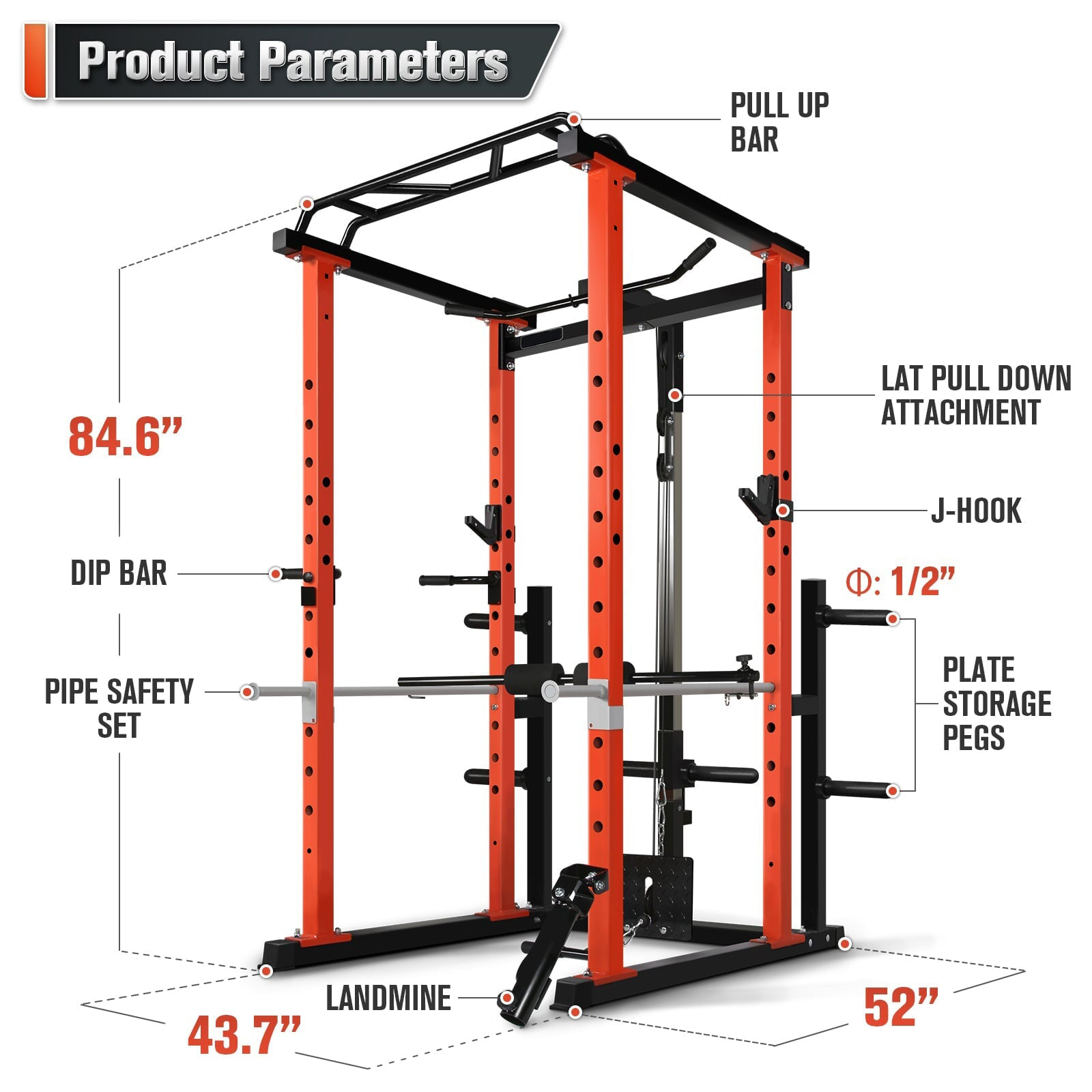 Home Gym Rack - Gaiola de Força Multifuncional Comercial para